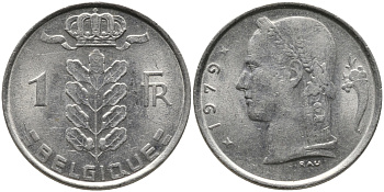 БЕЛЬГИЯ 1 ФРАНК 1979 BELGIQUE KM 142.1 медно-никель 65-1133