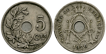 Бельгия 5 сантимов 1926 Belgique KM 66 медно-никель 4173-549