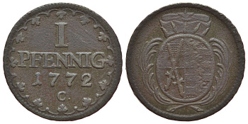 САКСОНИЯ 1 ПФЕННИГ 1772 C KM 1000 (C91) медь 1522-1011
