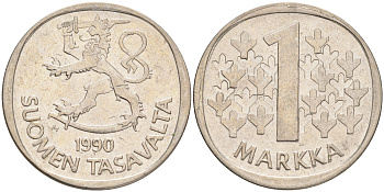 ФИНЛЯНДИЯ 1 МАРКА 1990 M KM 49а медно-никель 4556-846