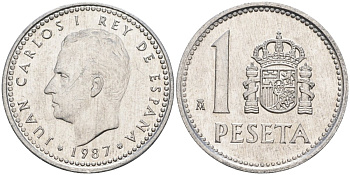 Испания 1 песета 1987 M, Хуан Карлос I (1975-2014) KM 821 алюминий 4402-927