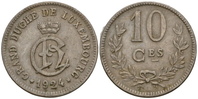 Люксембург 10 сантимов 1924 Шарлотта (1918-1964) KM 34 медно-никель 4584-257