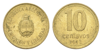 Аргентина 10 сентаво 1992 KM 107 алюминиевая бронза aUNC 4664-561