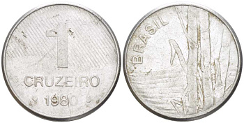 Бразилия 1 крузейро 1980 сахарный тростник KM 590 нержавеющая сталь 46-1944