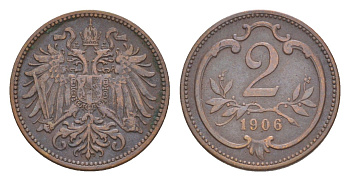 Австрия 2 геллера 1906 Франц Иосиф I (1848-1916) KM 2801 бронза 4639-1022