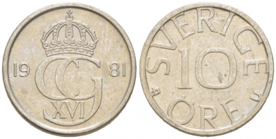 Швеция 10 эре 1981 U Карл XVI Густав (1973- ) KM 850 медно-никель 3955-345