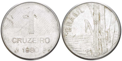 Бразилия 1 крузейро 1980 сахарный тростник KM 590 нержавеющая сталь 46-1944