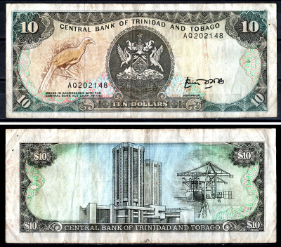 Тринидад и Тобаго 10 долларов 1985 Pick 38a бумага 3295-17-3-1
