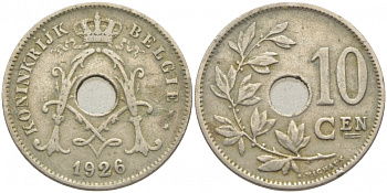 БЕЛЬГИЯ 10 САНТИМОВ 1926 BELGIE KM 86 медно-никель 3856-442