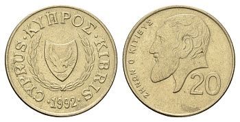 Кипр 20 центов 1992 KM 62.2 никель латунь 3459-817