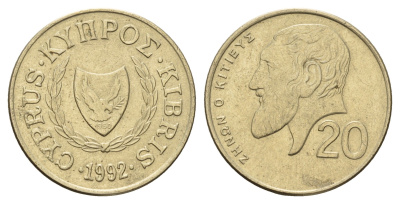 Кипр 20 центов 1992 KM 62.2 никель латунь 3459-817