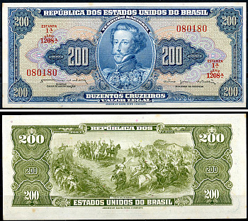 Бразилия 200 крузейро ND (1964) Император Педру I, битва при Ипиранге, серия 1208 Pick 171 b  бумага  аUNC  6279-36-3-1