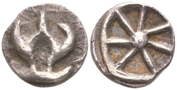 Бирма, государство Дваравати 1/20 часть 300 - 450 храм / колесо, 0,4 гр серебро 1073-19-27