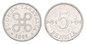 Финляндия 5 пенни 1985 KM 45a алюминий 4647-318