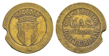 Нидерланды жетон для оплаты "Роттердамский газ" ND (1920-1930) диаметр 23,5 мм, вес 4,3 гр Kooij?GA184 латунь 4637-341