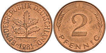 ФРГ 2 пфеннига 1981 F J.381a, KM 106a сталь плакированная медью    4598-857