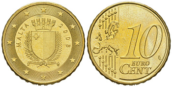 Мальта 10 евроцентов 2008 F KM 128 нордик UNC 4551-1142
