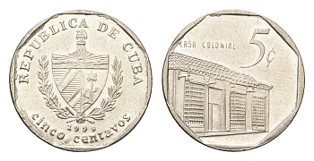 Куба 5 сентаво 1999 Casa Colonial KM 575.2 сталь плакированная никелем aUNC 4664-732