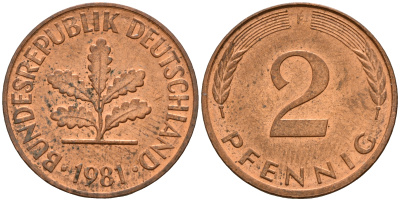 ФРГ 2 пфеннига 1981 F J.381a, KM 106a сталь плакированная медью    4598-857