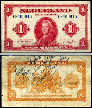 Нидерланды 1 гульден 1943 4 февраля 1943, Вильгельмина I (1890-1948) Pick 64, Akkermans 5.1 бумага 444-64-2-1