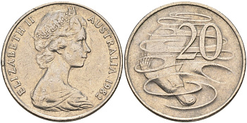 Австралия 20 центов 1982 Елизавета II (1952-), утконос KM 66 медно-никель 4131-924