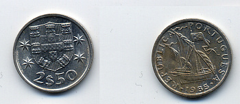 ПОРТУГАЛИЯ 2,5 ЭСКУДО 1985 ПАРУСНИК KM 590 медно-никель 29-545