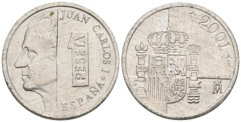 Испания 1 песета 2001 Хуан Карлос I KM 832 алюминий 4567-739