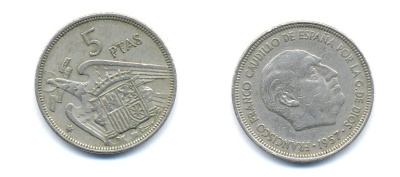 ИСПАНИЯ 5 ПЕСЕТ 1971 KM 786 медно-никель 54-1524