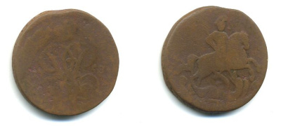 РОССИЯ 1 КОПЕЙКА 1758 медь 61-225