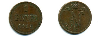 ФИНЛЯНДИЯ 1 ПЕННИ 1915 медь 46-412