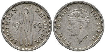 Британская Южная Родезия 3 пенса 1949 Георг VI (1936-1952) KM 20 медно-никель 4532-237