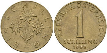 Австрия 1 шиллинг 1967 KM 2886 алюминиевая бронза 4579-327