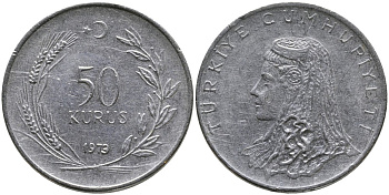 Турция 50 курушей 1973 Анатолийская невеста KM 899 нержавеющая сталь 4541-851