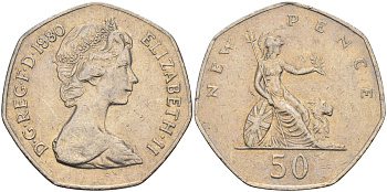 Великобритания 50 пенсов 1980 Елизавета II (1952-2022) KM 913, Spink 4223 (H1) медно-никель 4144-634