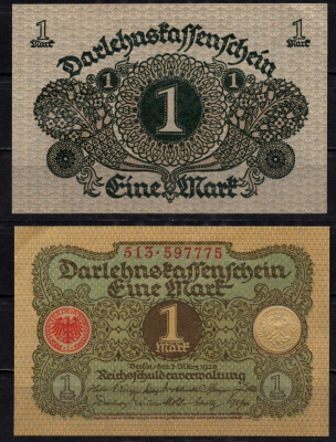 Германия 1 марка 1920 Pick 58 бумага 7198-24-3-2