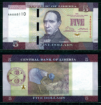 Либерия 5 долларов 2016 Pick 31 a бумага UNC (пресс) 6299-20-2-1