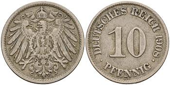 Германия 10 пфеннигов 1908 A J. 13,  KM 12 медно-никель    4603-724