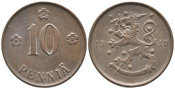 Финляндия 10 пенни 1919 KM 24 медь 34-111