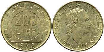 Италия 200 лир 1978 R, шестерня KM 105 алюминиевая бронза 4395-545