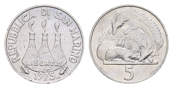 Сан-Марино 5 лир 1975 Любовь у животных KM 42 алюминий UNC 4647-167