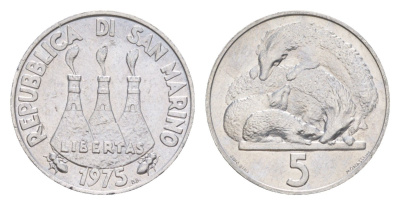 Сан-Марино 5 лир 1975 Любовь у животных KM 42 алюминий UNC 4647-167