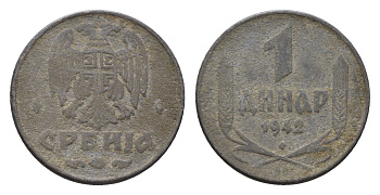 Сербия 1 динар 1942 год-тип KM 31 цинк 4694-1124