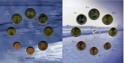 Финляндия евронабор из 8 монет 2004 природа Лапландии, в оригинальном буклете  биметалл  UNC  5-6-1-11