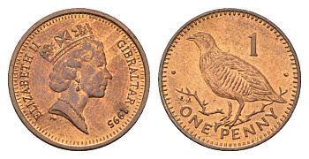 Гибралтар 1 пенни 1995 KM 20a сталь плакированная медью UNC 4668-465