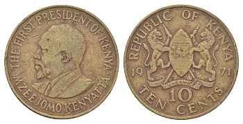 Кения 10 центов 1971 Джомо Кениата KM 11 никель латунь 4692-1035