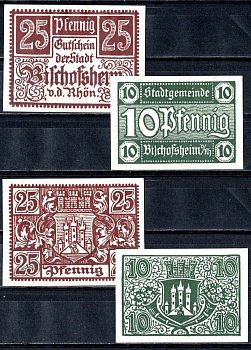 Бишофсхайм-фор-дер-Рён (Федеральная земля Бавария) полный набор из 2 нотгельдов (10 и 25 пфеннигов) 1921 Mehl Grabowski 107.1 бумага UNC (пресс) 7556-52-1-1