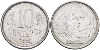 Бразилия 10 сентаво 1994 голова свободы KM 633 нержавеющая сталь 54-1437