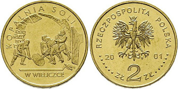 Польша 2 злотых 2001 MW, добыча соли в Величке KM 408 нордик UNC 4521-1041
