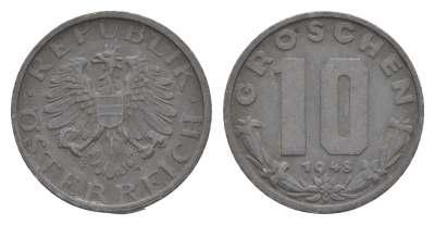 Австрия 10 грошей 1948 KM 2874 цинк 4576-814