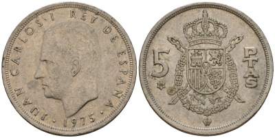 Испания 5 песет 1975 (80) Хуан Карлос I (1975-2014) KM 807 медно-никель 210-156